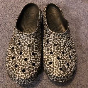 Gray Leopard Crocs